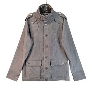 Kane & Unke Military Field Jacket Mens Size XL Grey Button Front Utility Coat